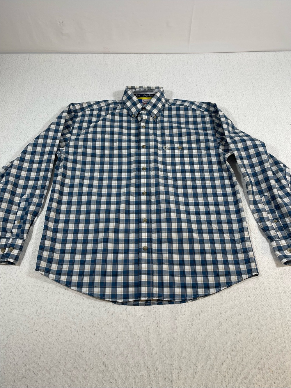 Wrangler George Strait Cowboy Cut Blue White Plaid Woven Shirt M. MGS490M.#0613